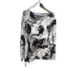 Chicos Paisley Art Print Sketch Boat Neck Blouse Top sz 3 / 16 XL (15)